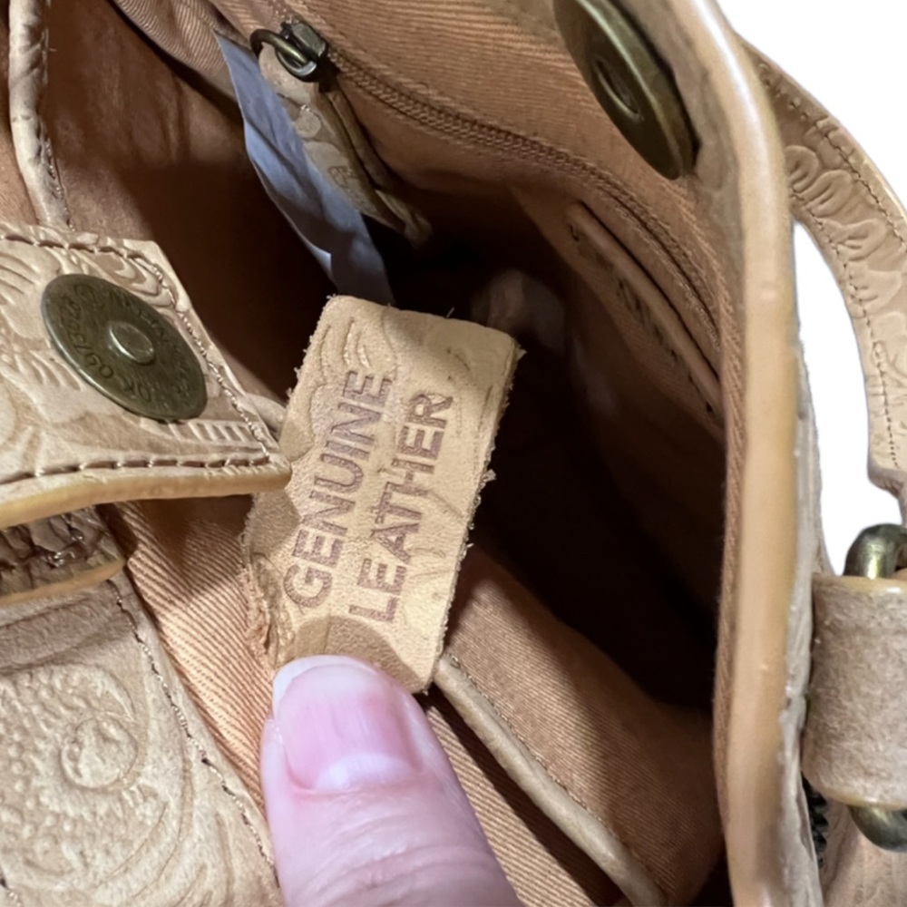 Steven By Steve Madden Tan Tooled Scroll Leather Top Handle Crossbody Purse - Picture 9 of 16